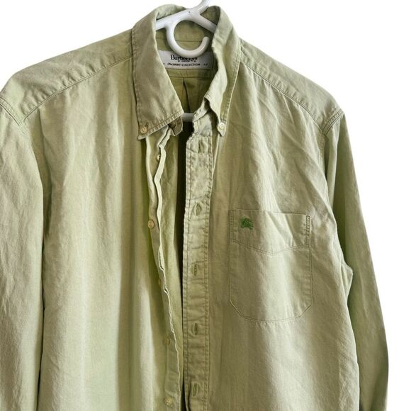 Burberry Burberrys of London Knight Logo Button Down Shirt Cotton Green Size M - Picture 2 of 9